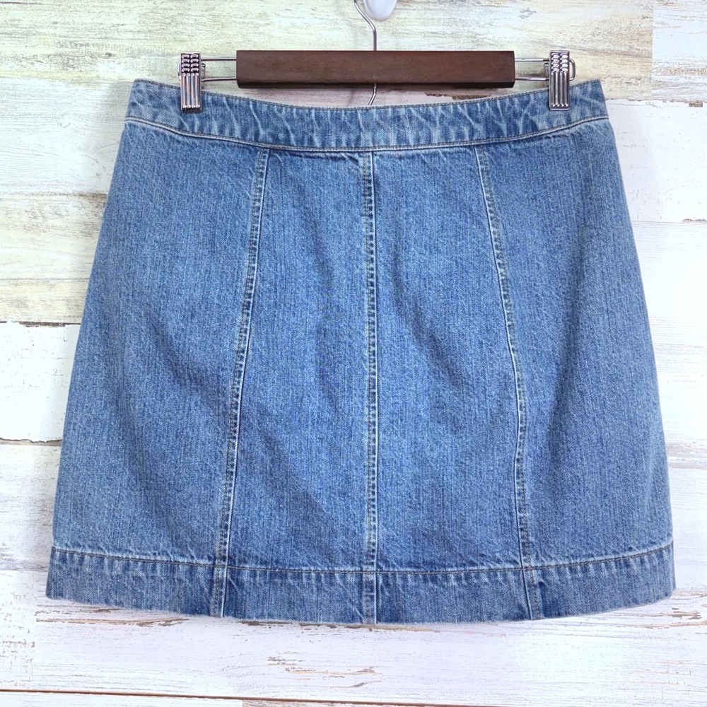 Made and Loved LOFT Button Front Denim Jean Mini Skirt Size 8 Blue Cotton A Line - Picture 2 of 10